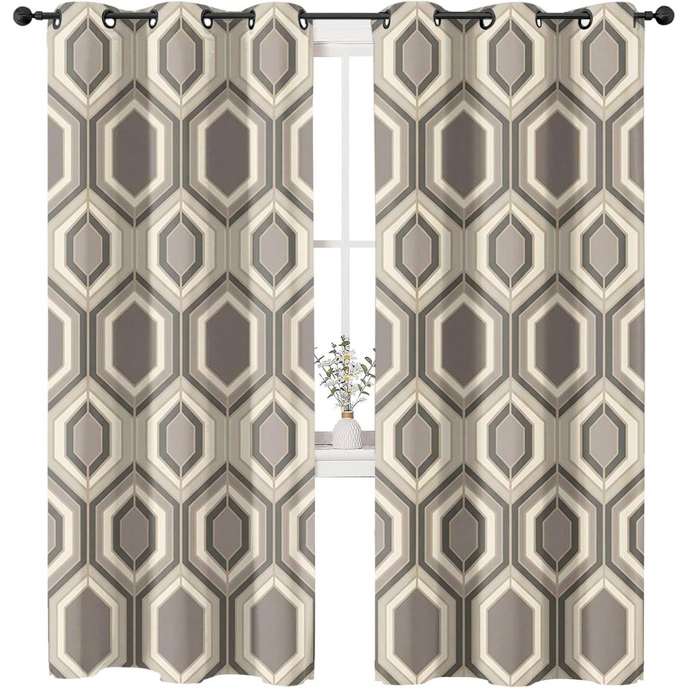Modern Hexagon Geometric Grommet Curtain Panels 42x63 Set of 2 SEE PICS